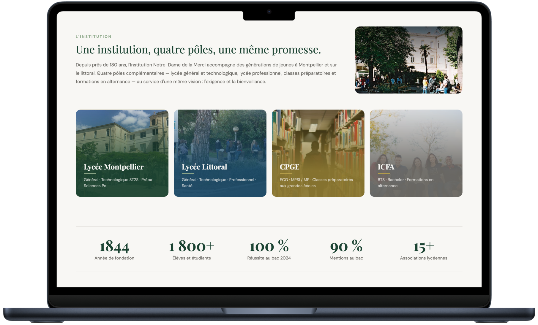 Section institution — vue ordinateur portable