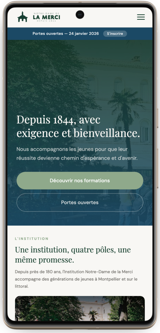 Page d'accueil — vue mobile